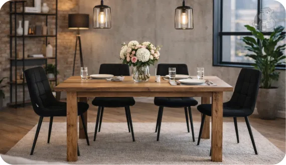 czarne welurowe krzesła Harry w industrialnej jadalni typu loft